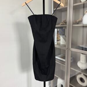 Helmut Lang Cast Jersey Black Strapless Form Fitting Dress P NEW Knee Length